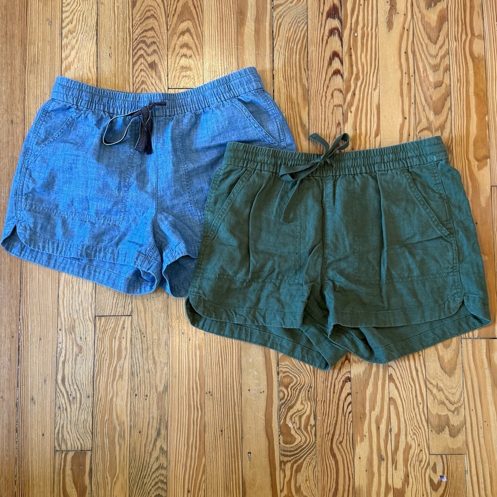 J. Crew, 2 pairs  drawstring shorts sz XS, chambray and green